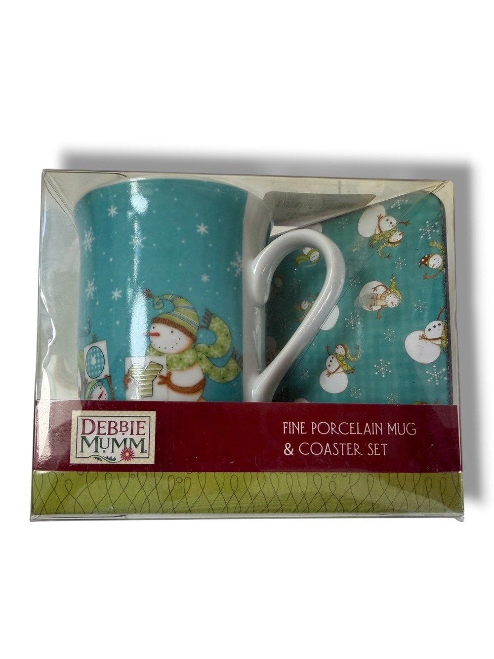 Debbie Mumm Teal Snowman Porcelain Mug & Coaster Set